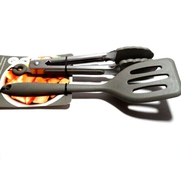Taylor's Eye Witness Turner & Tongs Mini Silicone Grey Handles 8.25 inches NEW - Picture 2 of 4